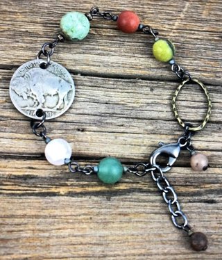 cool water jewelry BC90 Bracelet: Plains Buffalo Nickel/Gemstones cool water jewelry BC90 Bracelet: Plains Buffalo Nickel/Gemstones