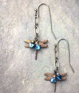 cool water jewelry EW320-129 Water Dance Dragonfly/Crystal Earrings