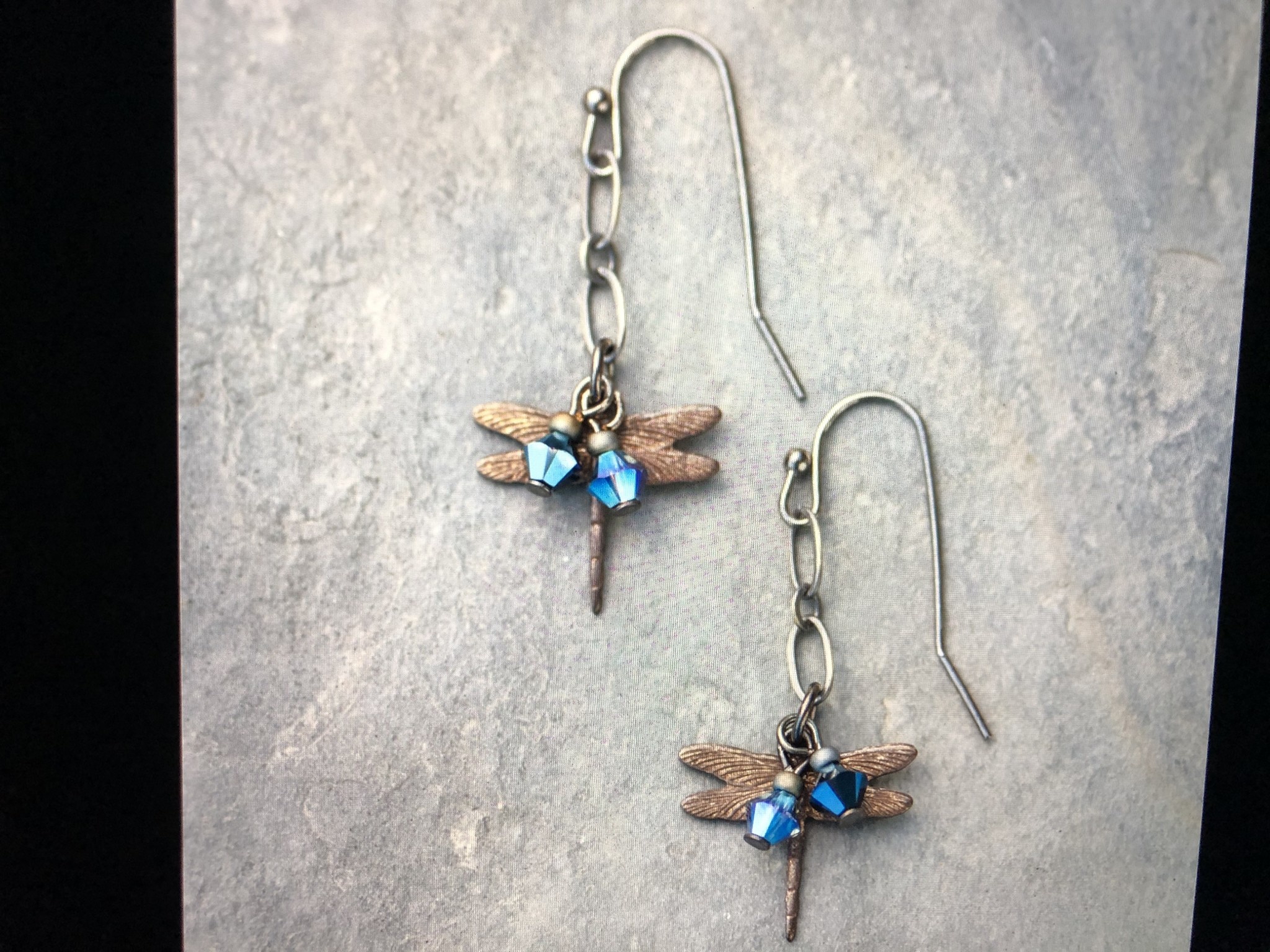 cool water jewelry EW320-129 Earrings: Water Dance Dragonfly/Crystal