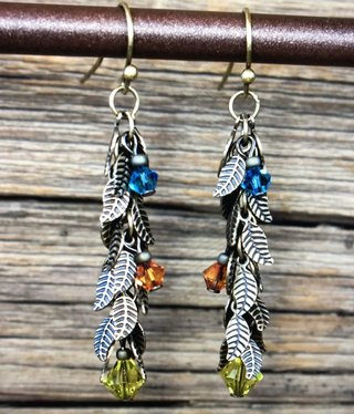 cool water jewelry EW369-199 Happy Together-Brass Leaf Chain Earrings