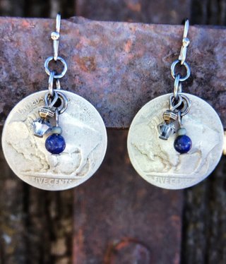 cool water jewelry EW475-6 Plains Buffalo Nickel/Lapis Earrings*****