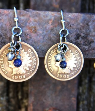 cool water jewelry EW476-6 Native America Penny/Lapis Earrings