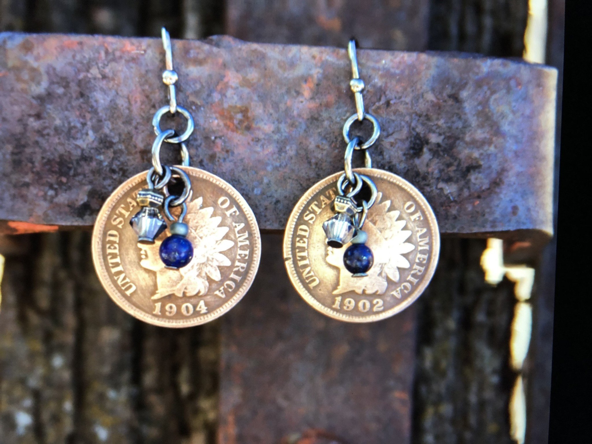 cool water jewelry EW476-6 Native America Penny/Lapis Earrings