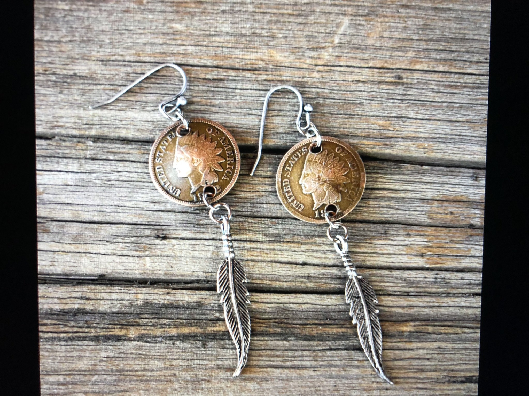 cool water jewelry EW648 Native America Penny & Feather Earrings