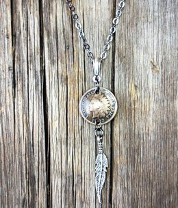 cool water jewelry NC484 Necklace: Native America Penny/Feather