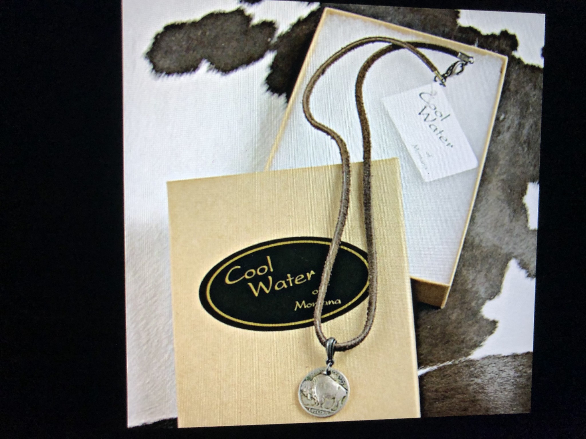 cool water jewelry NLS23 Necklace: Plains Buffalo Nickel Leather