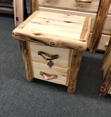 Rustic log Aspen Plain Nightstand with 2 Drawers