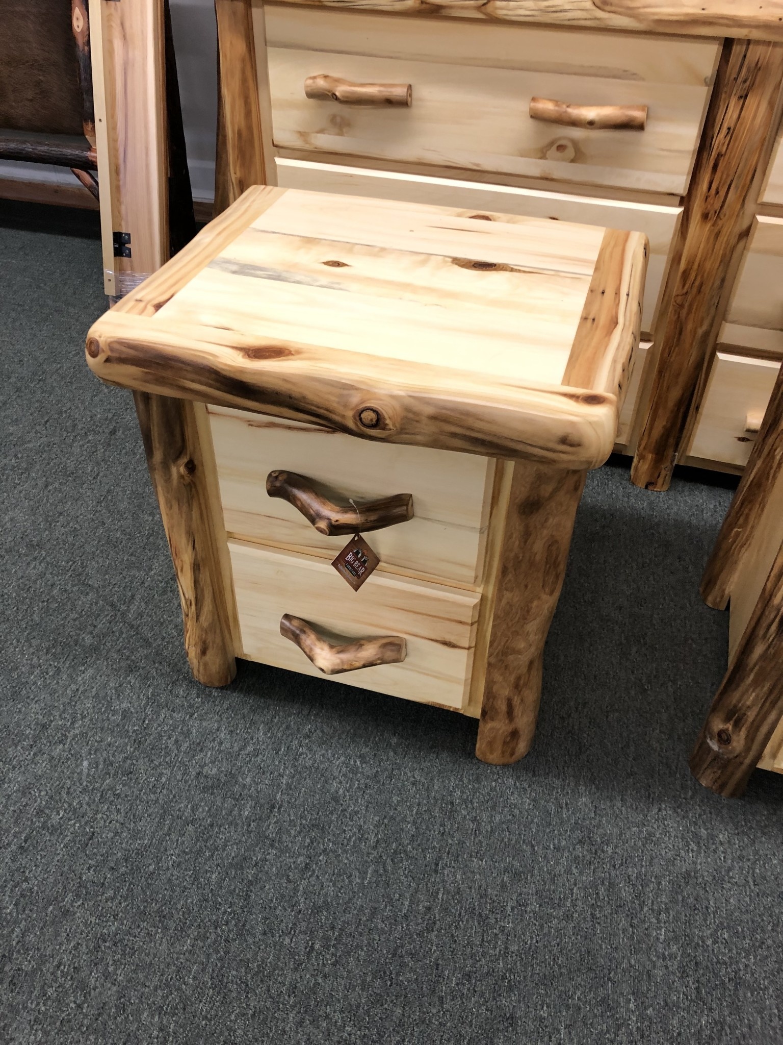 Rustic log Aspen Plain Nightstand with 2 Drawers