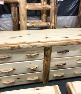 Rustic log Aspen Flat Front Log 6 Drawer Dresser 72"W