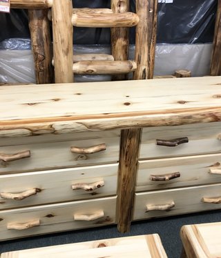 Rustic log Aspen Flat Front Log 6 Drawer Dresser 72"W