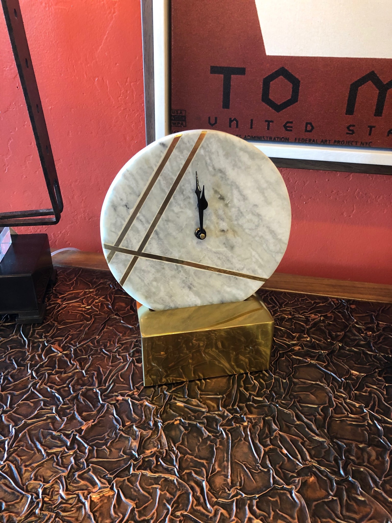 Uma S/Steel Marble Table Clock 8"W x 10"H****