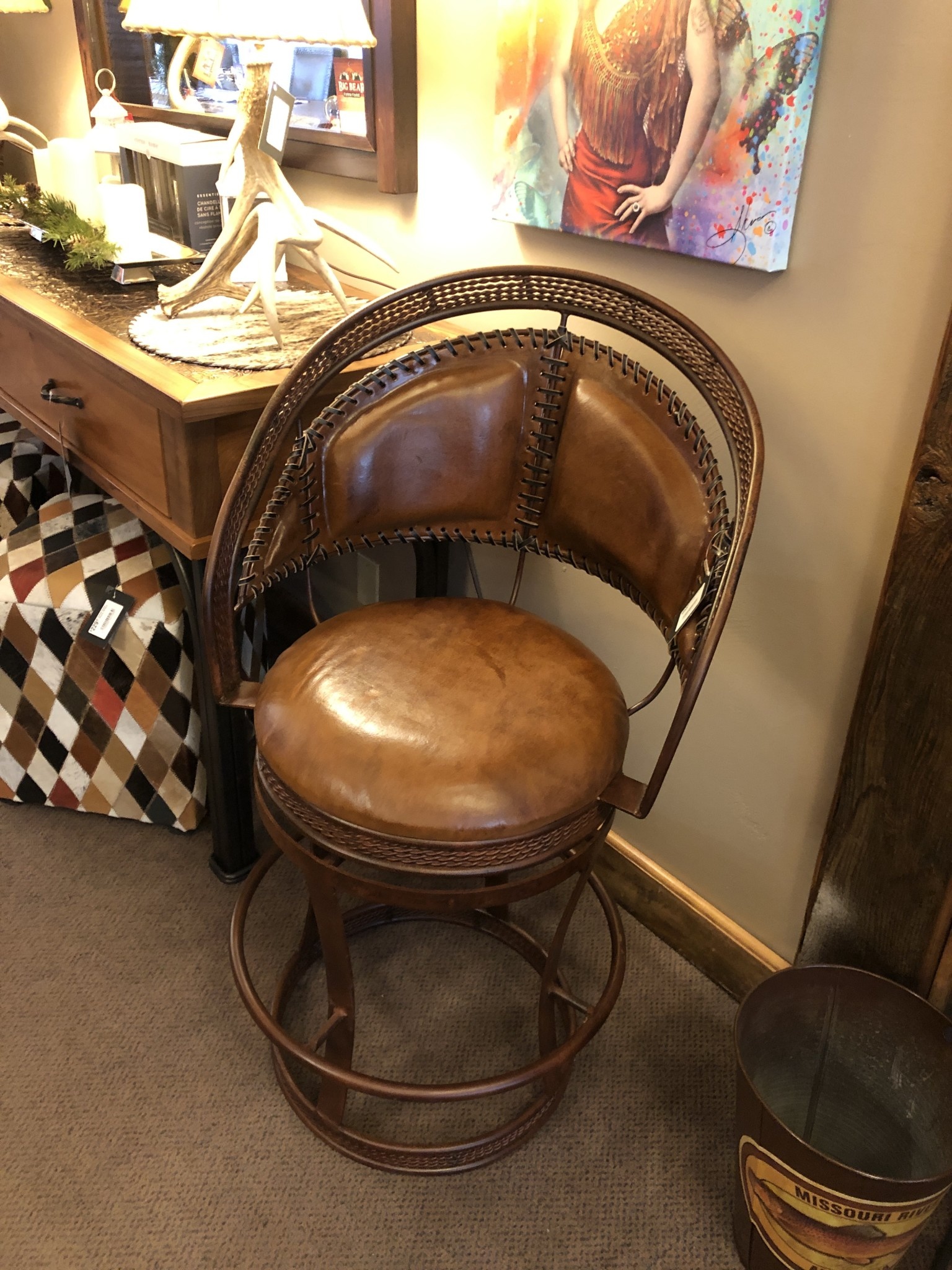 Artisans Swivel Leather & Metal Bar Stool 30"