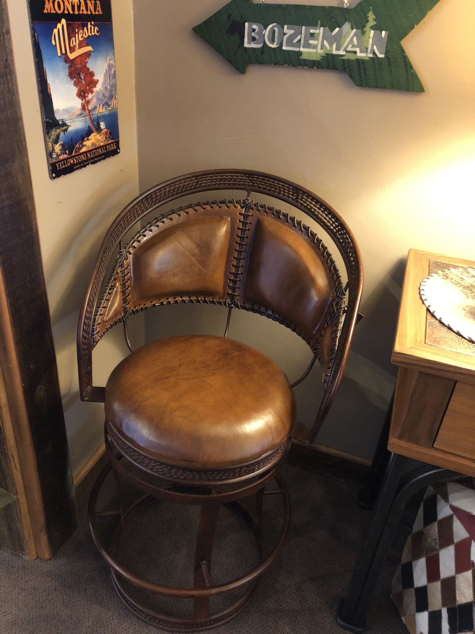 Artisans Swivel Leather & Metal Bar Stool 30"