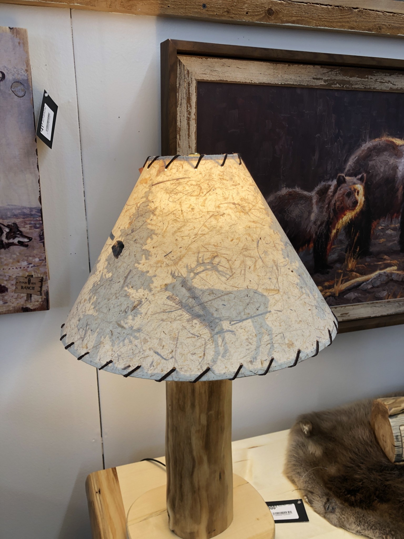 Rustic log 18" Lampshade with Scene