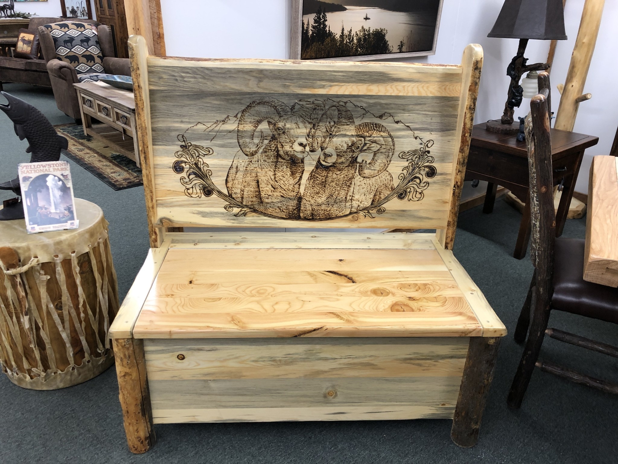 MCE Industries Rustic Entryway Storage Bench w/Back (artwork)