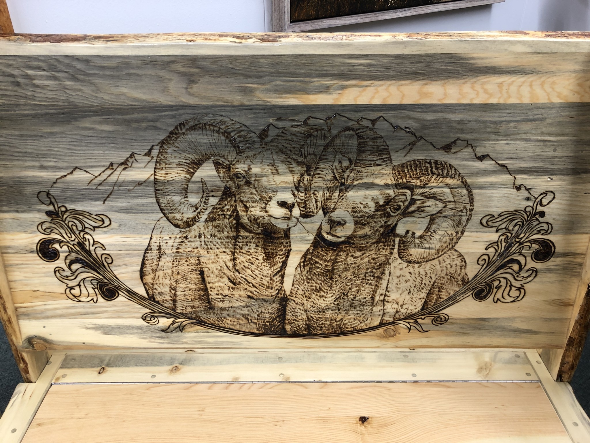 MCE Industries Rustic Entryway Storage Bench w/Back (artwork)