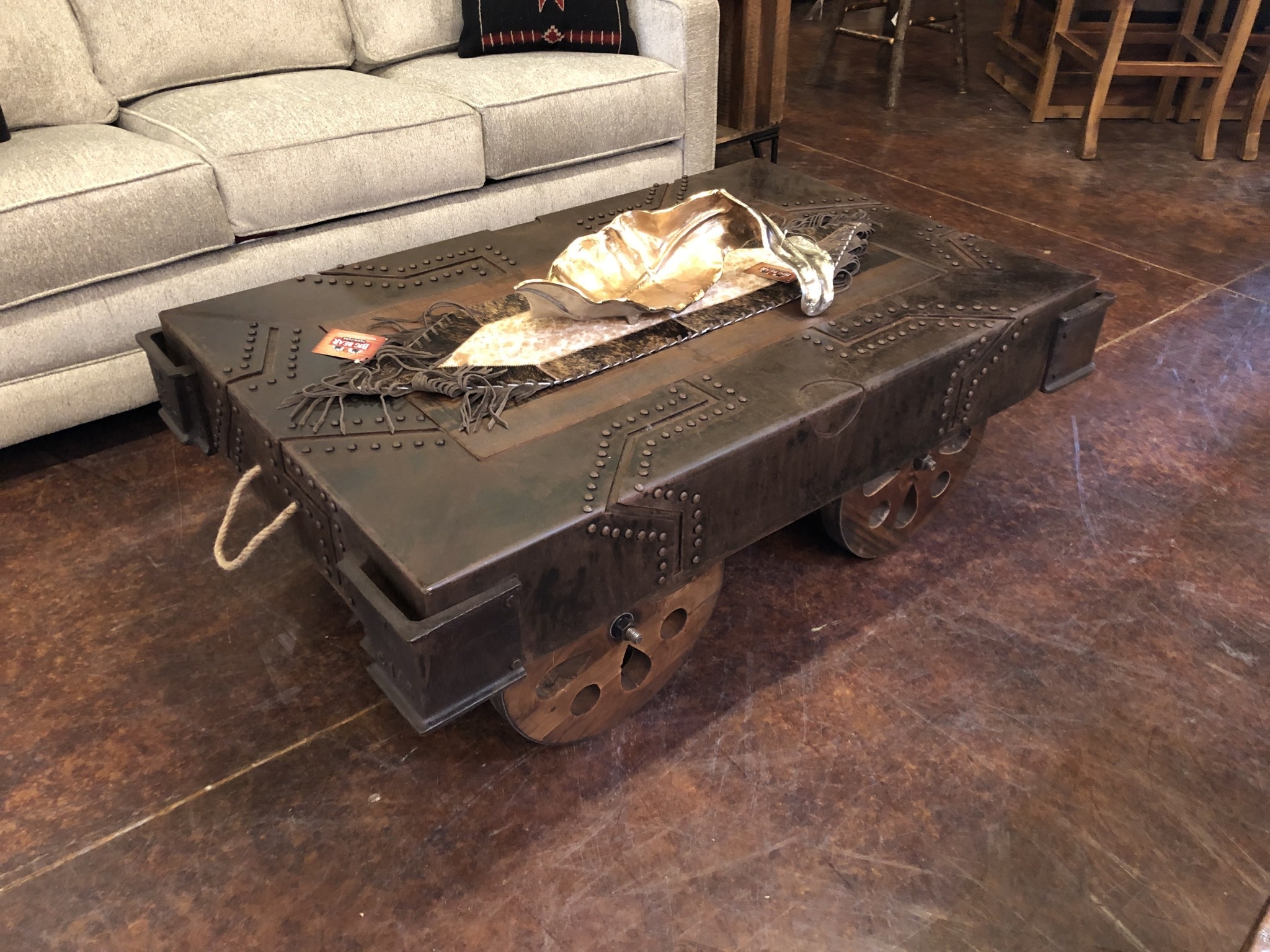 HTD Vintage Industrial Wheeled Coffee Table 48x32x17