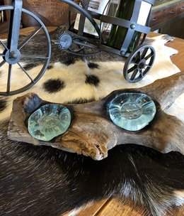 Rusty X 2 Votive Candleholder-Handblown Glass/Gamal Root Base