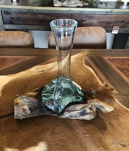 Rusty X Handblown Glass BUD Vase/Gamal Root Base