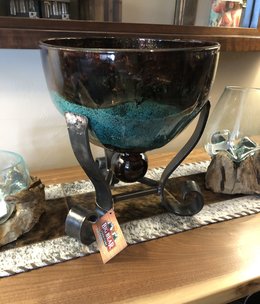 Artisans Titan Turquoise Glass Bowl w/Iron Base