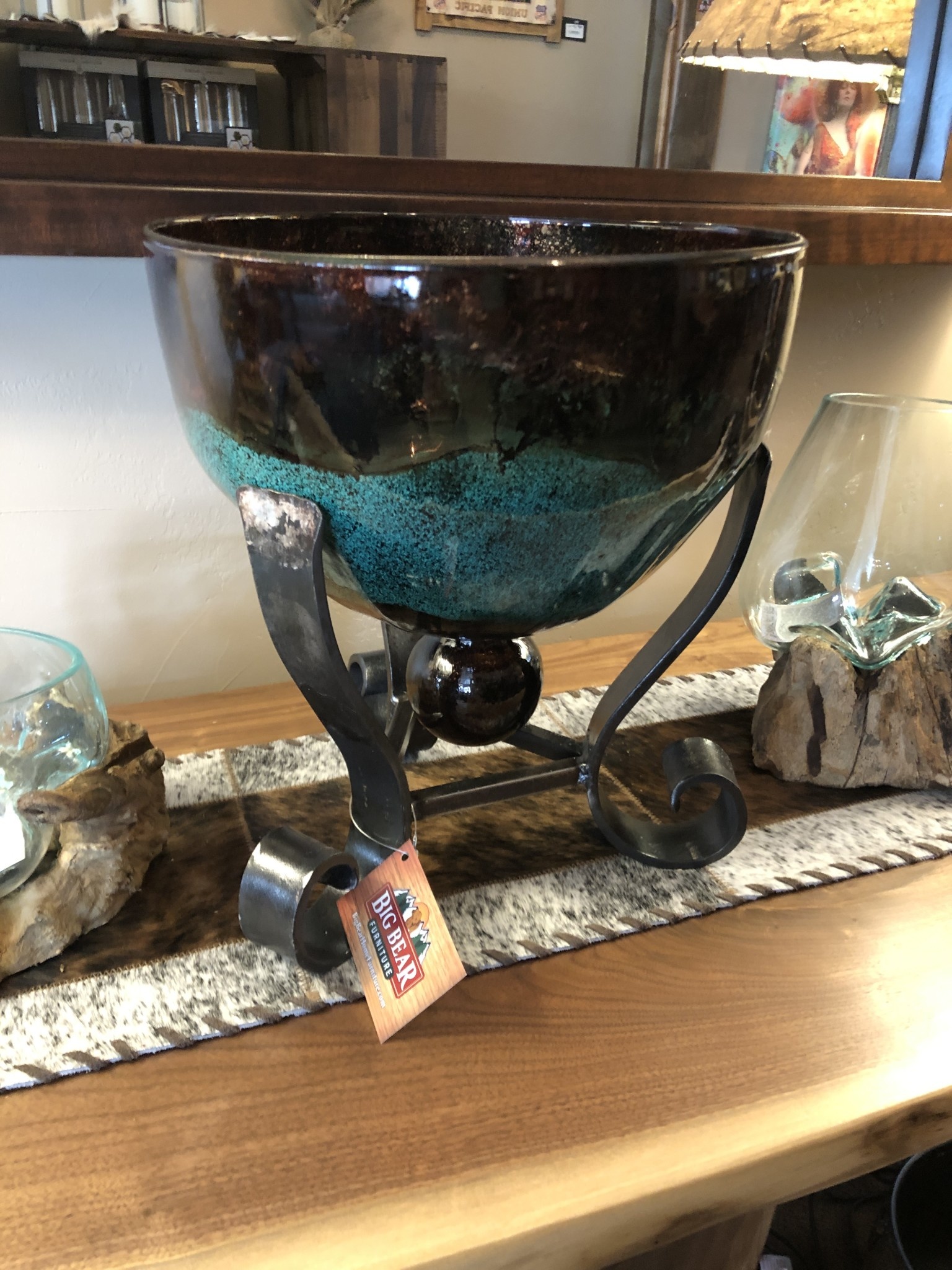 Artisans Titan Turquoise Glass Bowl w/Iron Base