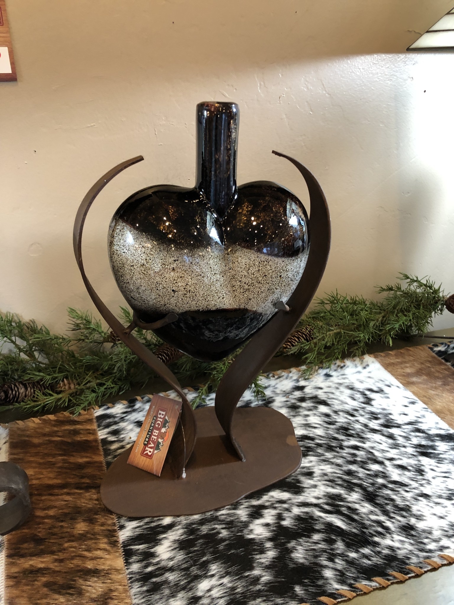 Artisans Glass Heart on Modern Iron Base