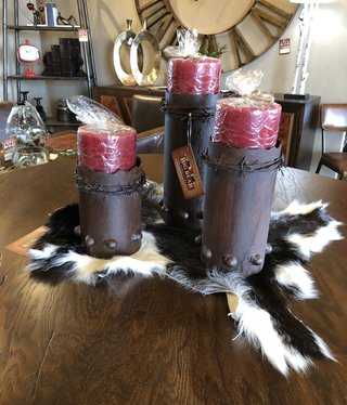 Artisans Set of 3 -Barbed Wire Candle Holders WITH candles