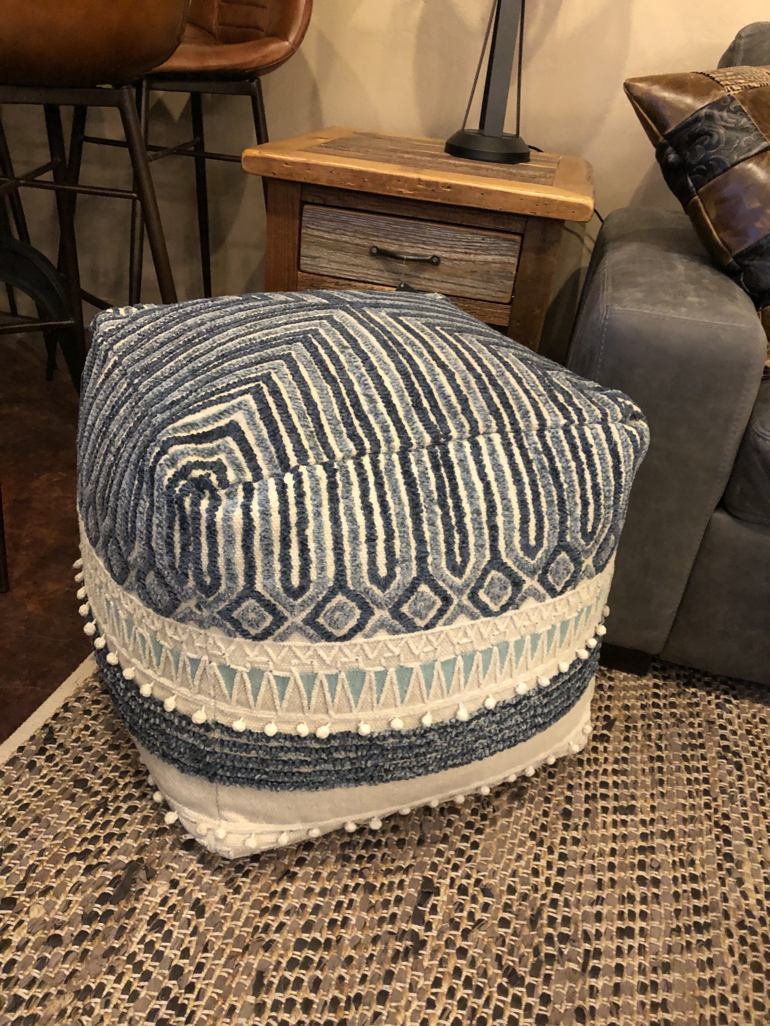 Uttermost Malibu Pouf, Blue  24W x19H x 24D