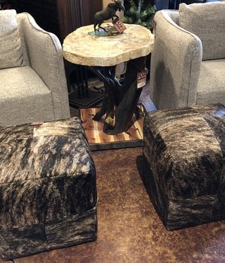 BS Trading 18" Cowhide Pouf