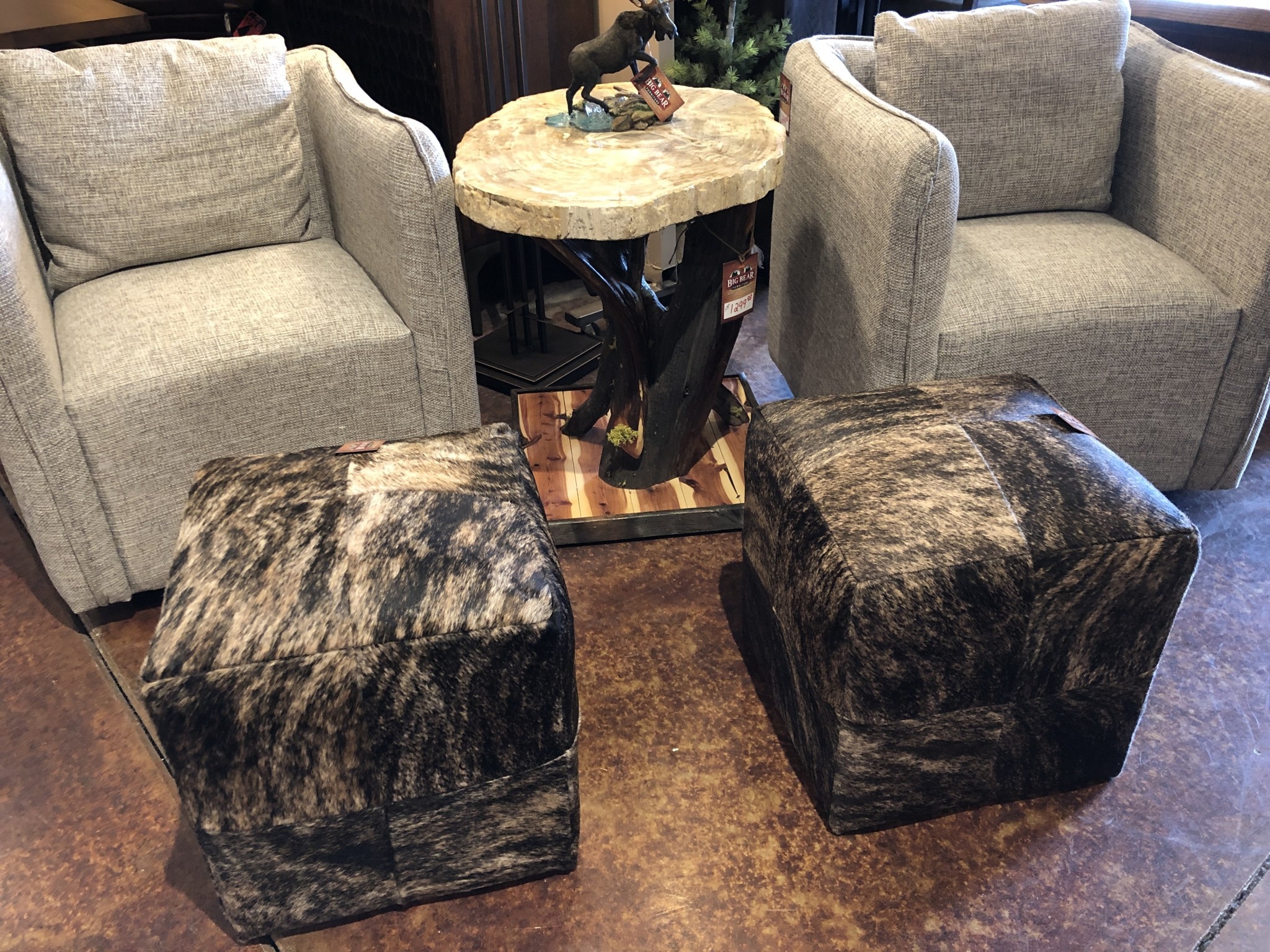 BS Trading 18" Cowhide Pouf