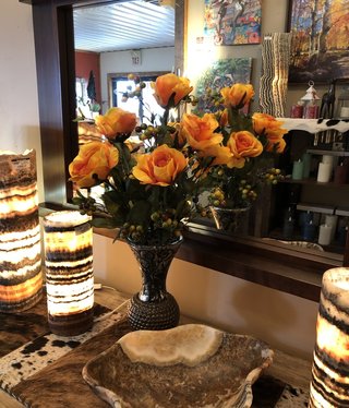 D&W Silks Yellow Roses & Berries in Ceramic Vase***D