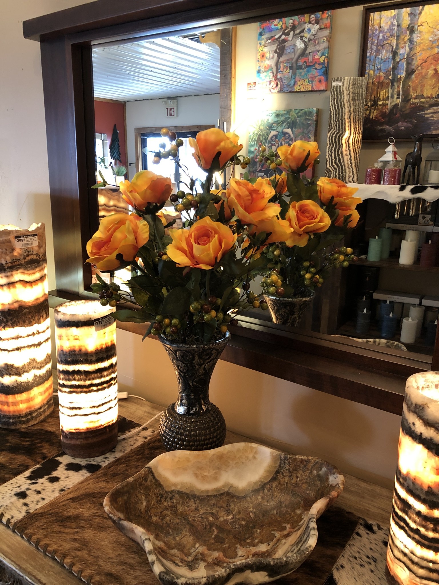 D&W Silks Yellow Roses & Berries in Ceramic Vase*****