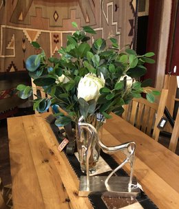 D&W Silks Wh Proteas w/Oriental Ficus in Glass Vase