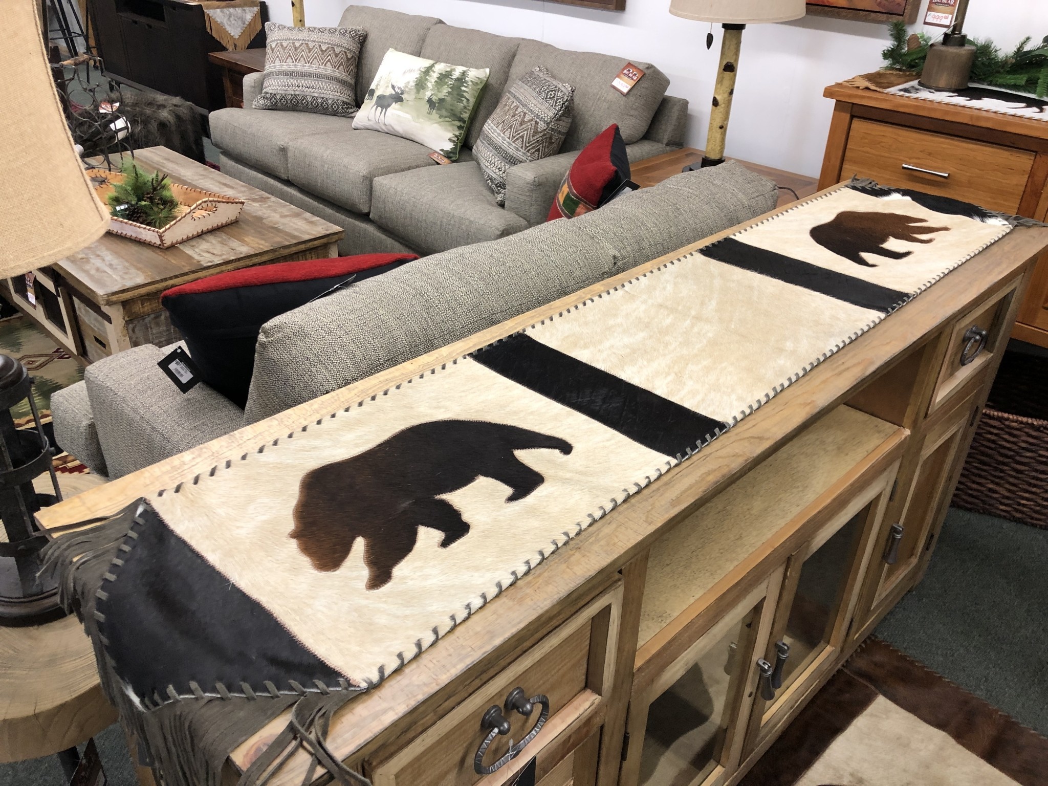 Gaucho Large BEAR Cowhide Table Runner 7' x 14"