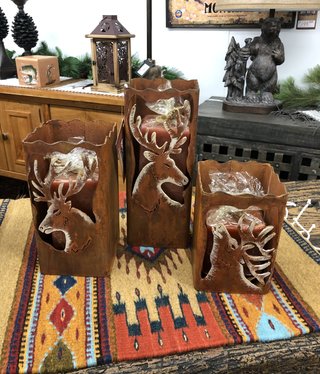 Artisans Deer SET of 3 Candleholders w/Candles