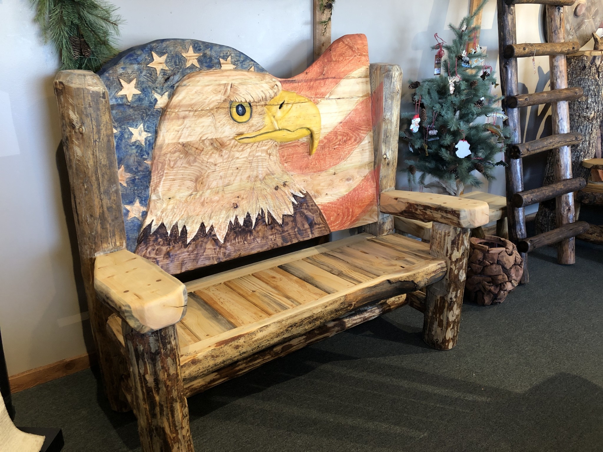 MCE Industries Handcarved Log Bench