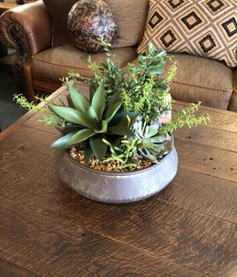 D&W Silks Assorted Succulents, Aloe in Aged Copper Bowl