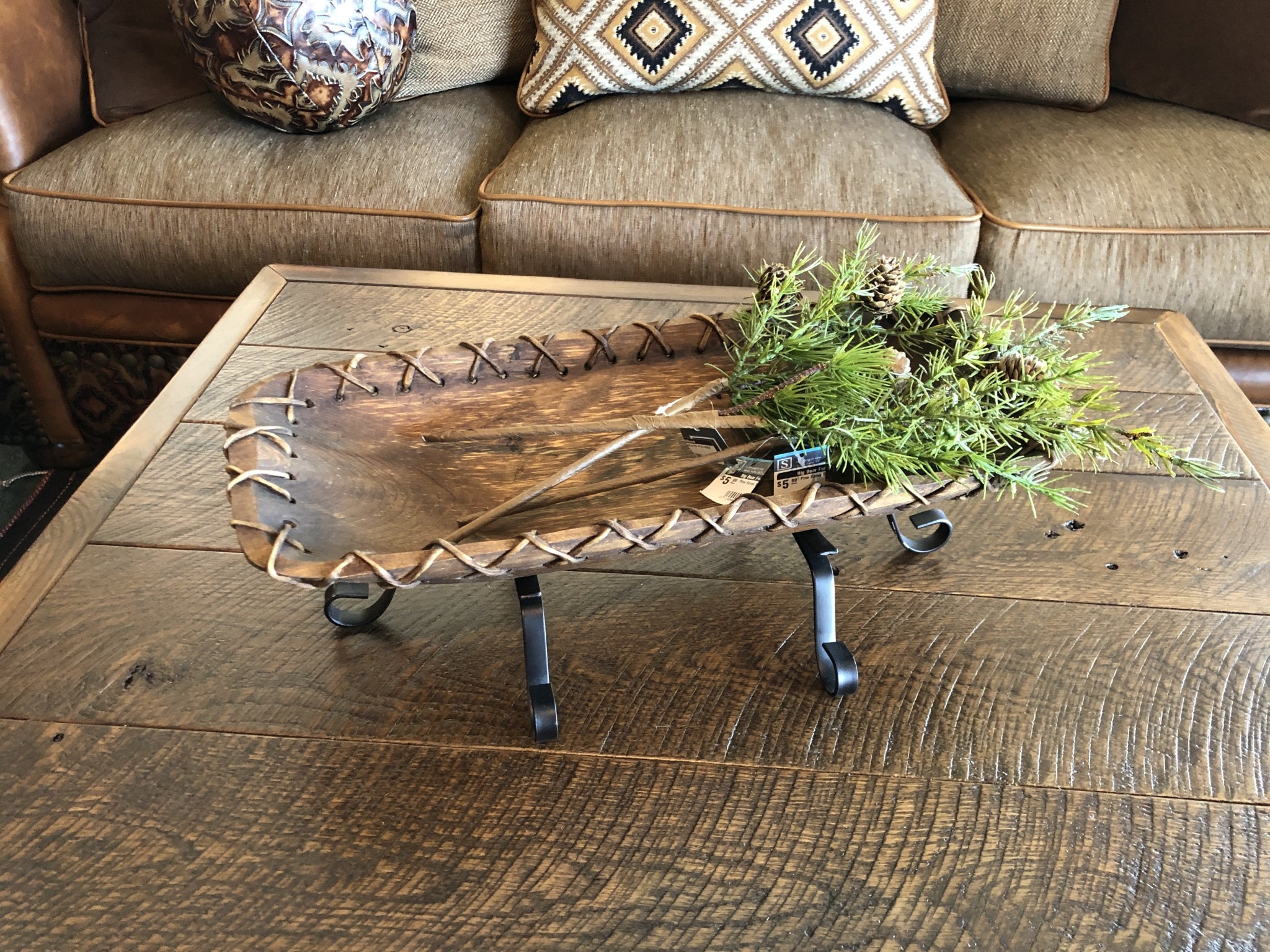 Mexican Country Wood Bowl Laced & Waxed 20"L