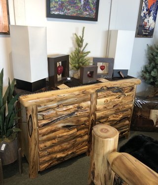Rustic log Gnarly LOG FRONT 60" 6 Drawer Dresser