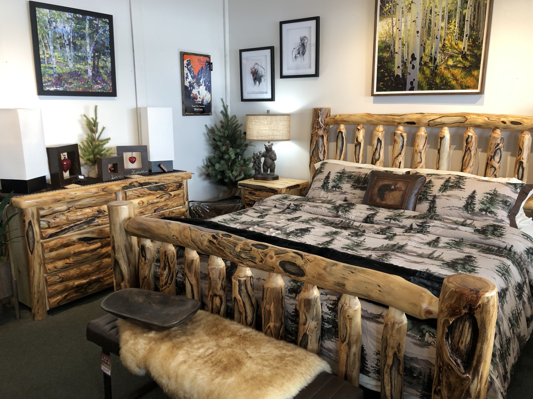 Rustic log Gnarly LOG FRONT 60" 6 Drawer Dresser
