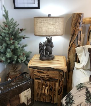 Rustic log Gnarly 1 Dwr/2 Drs w/ LOG FRONT Nightstand-Timberline 29H