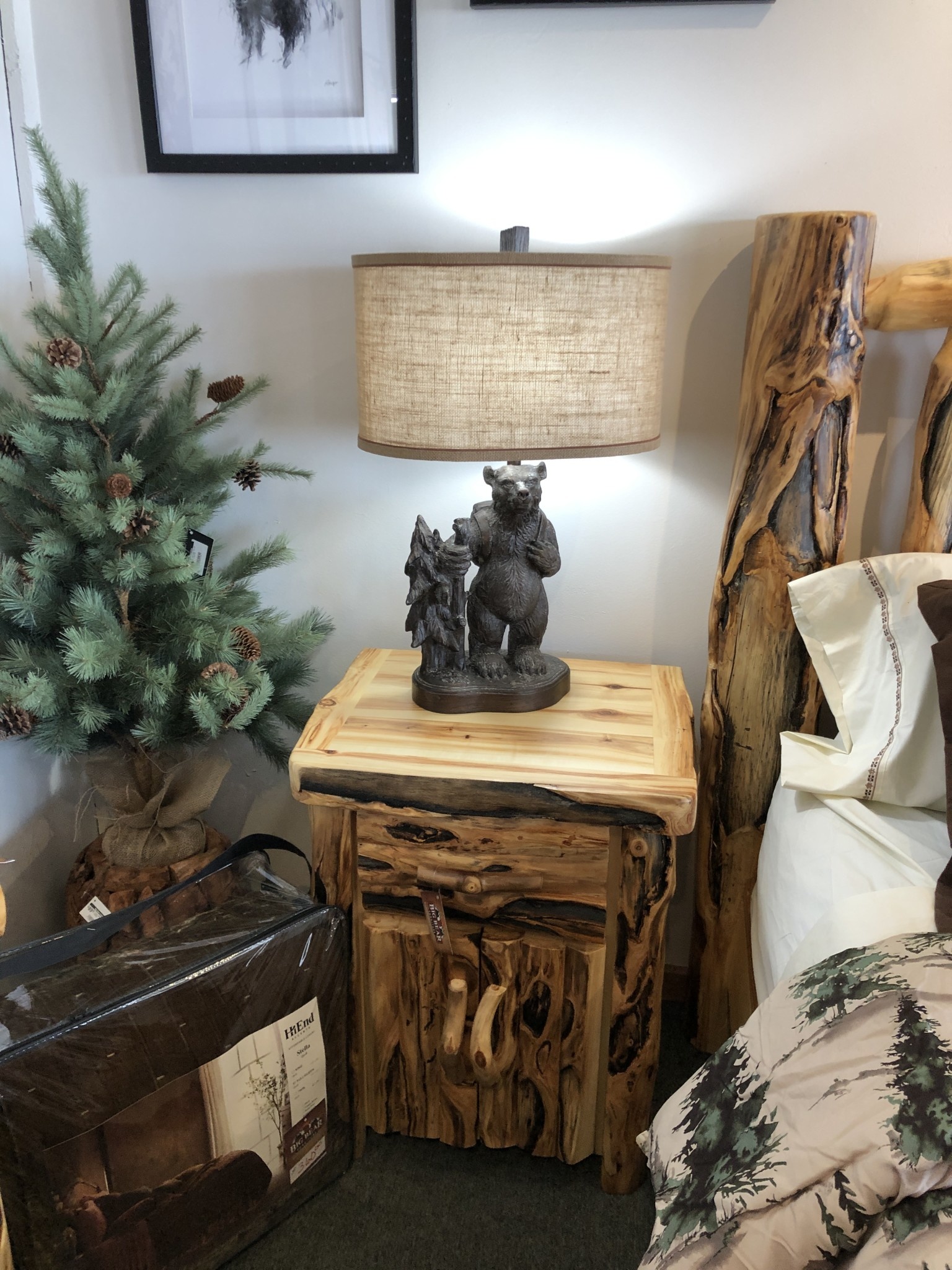 Rustic log Gnarly 1 Dwr/2 Drs w/ LOG FRONT Nightstand-Timberline 29H