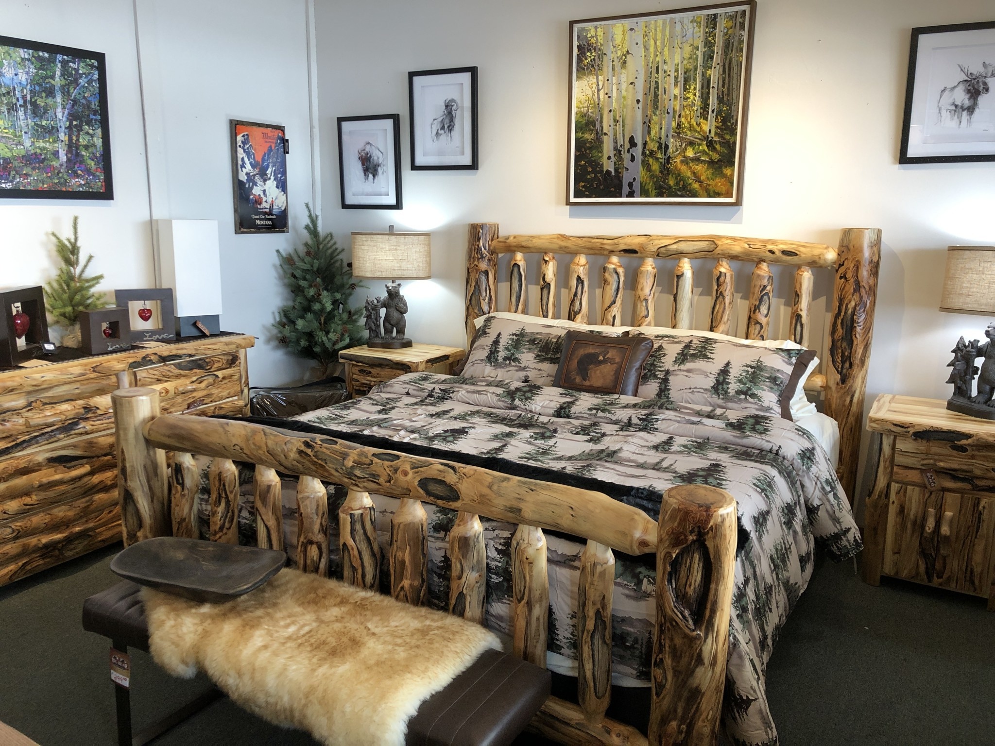 Rustic log Gnarly 1 Dwr/2 Drs w/ LOG FRONT Nightstand-Timberline 29H
