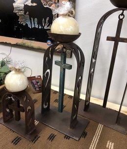 Artisans Iron Arch Medium Scrolled Candleholder w/Candle