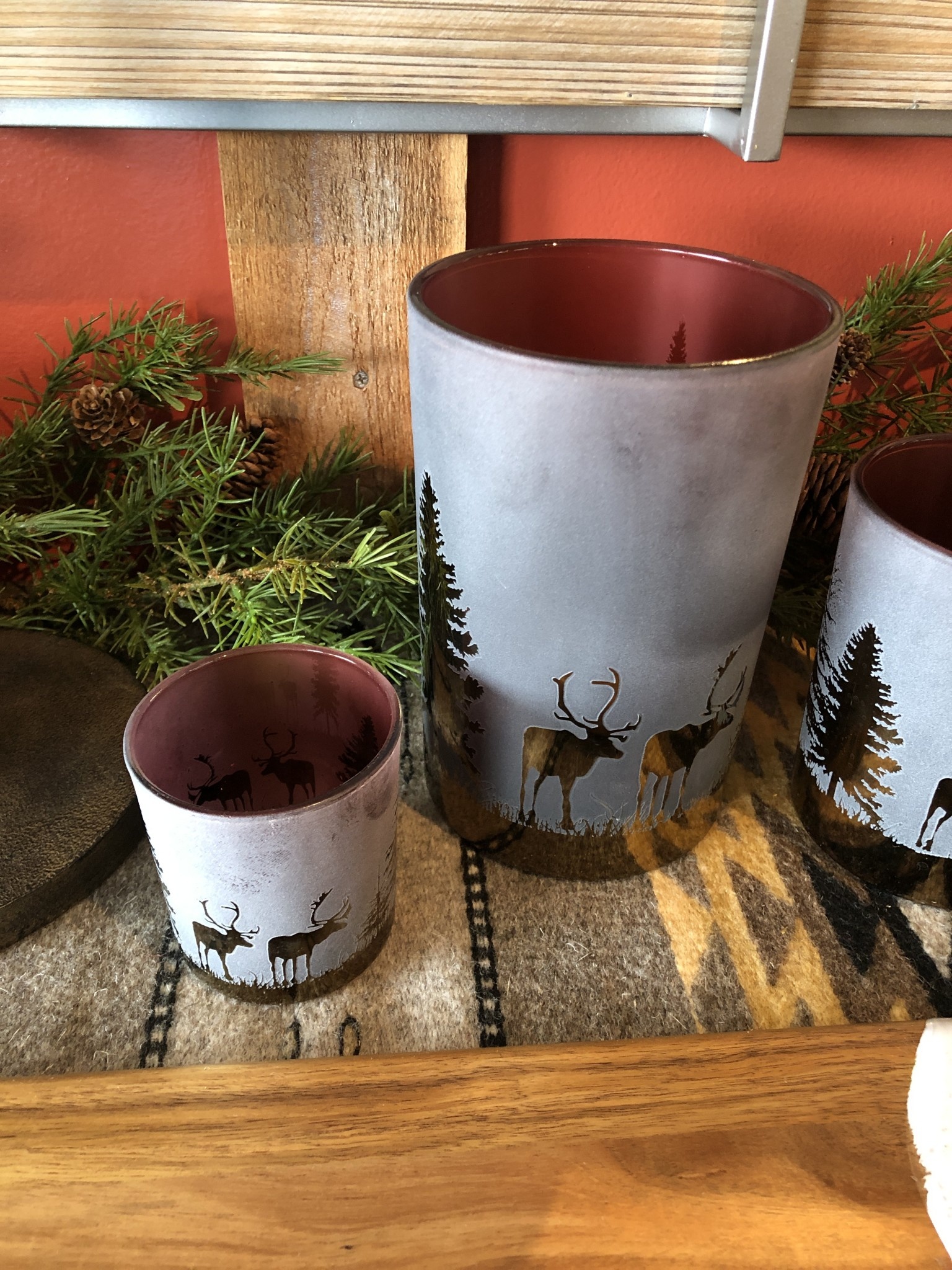 Melrose Deer/Pinetree Votive Candle Holder-3"H