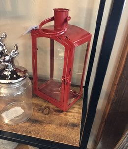 Melrose Red Metal/Glass Lantern-SMALL-15"H