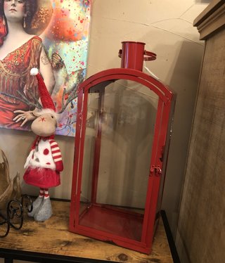 Melrose Red Metal/Glass Lantern-LARGE-25"H