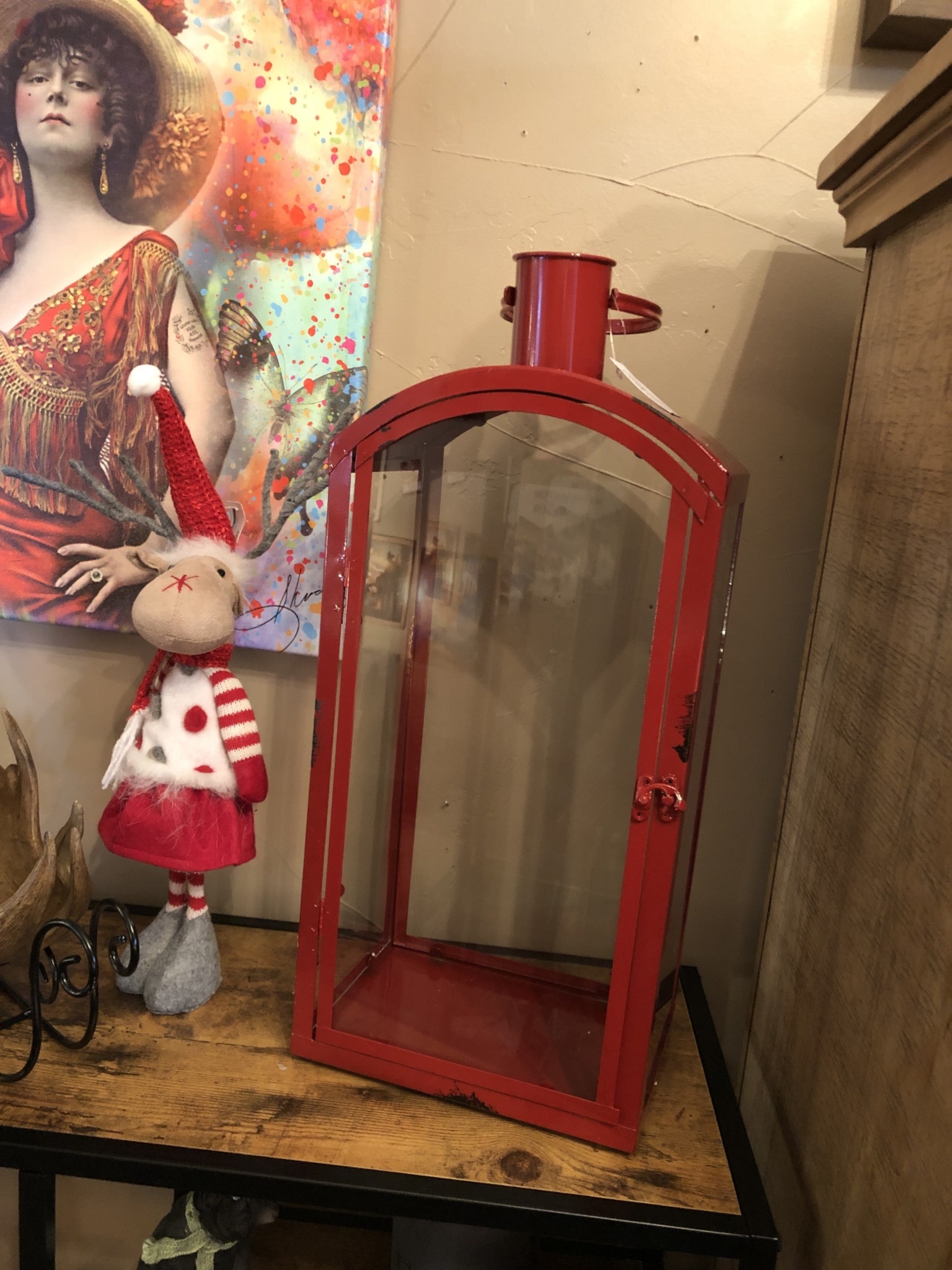 Melrose Red Metal/Glass Lantern-LARGE-25"H