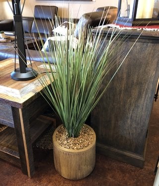 D&W Silks Mixed Onion Grass in Large Wood Planter