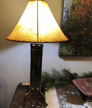 Mexican Country Mesquite 18H Lamp w/inlay & Feather Shade - Big Bear  Furniture